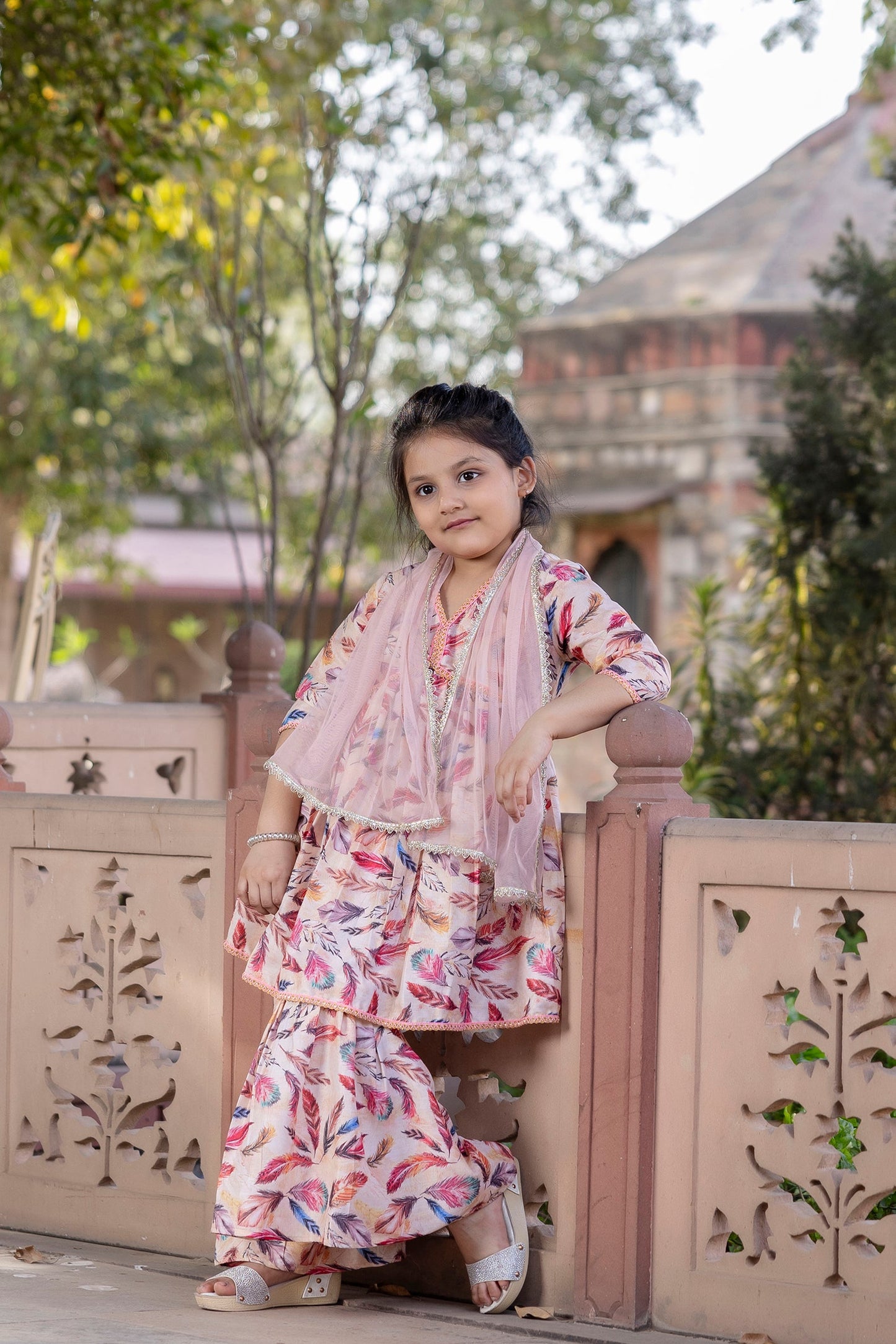 Cutie Diva Girls Festive Kurta & Sharara Set With Dupatta