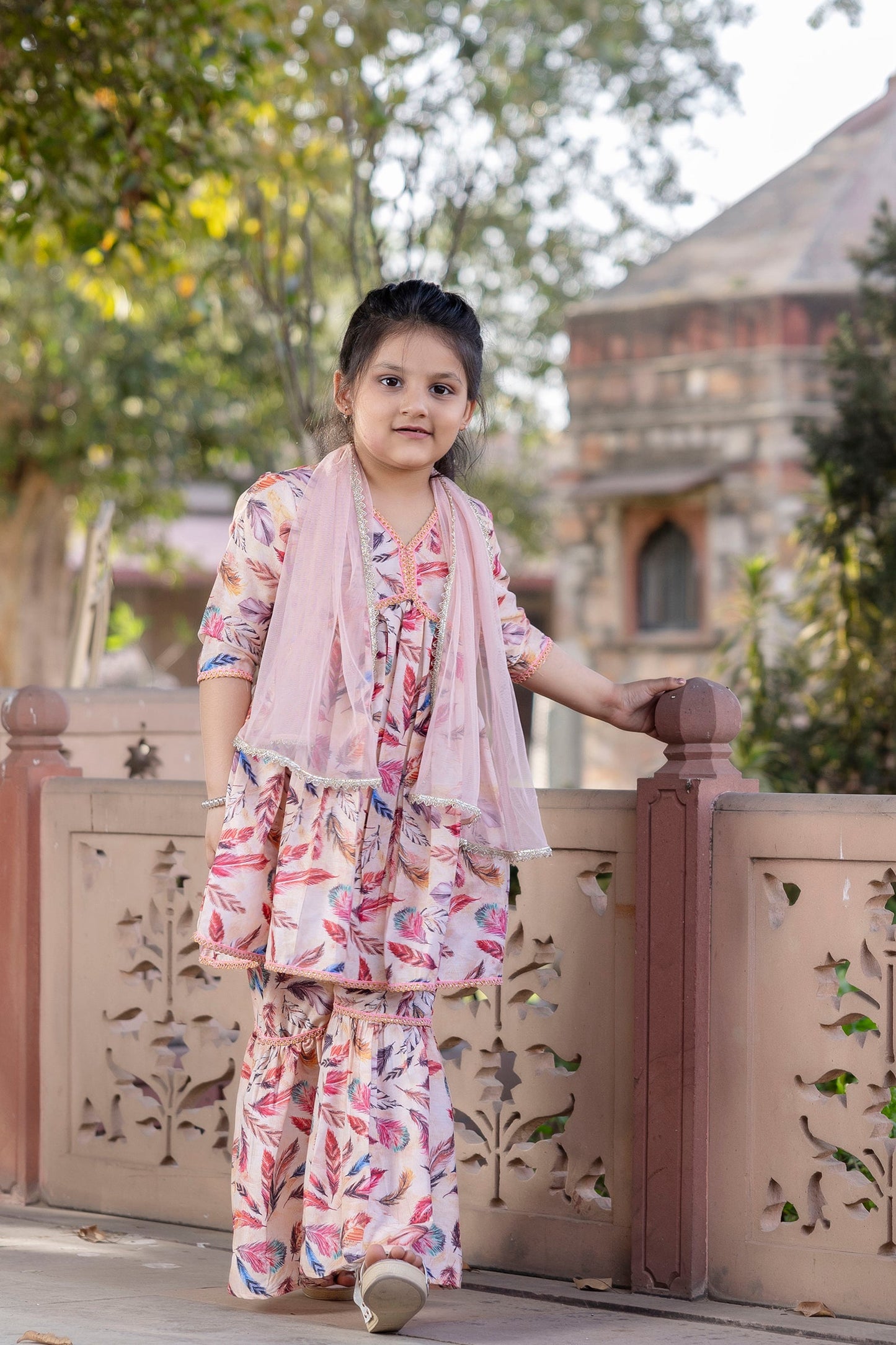 Cutie Diva Girls Festive Kurta & Sharara Set With Dupatta