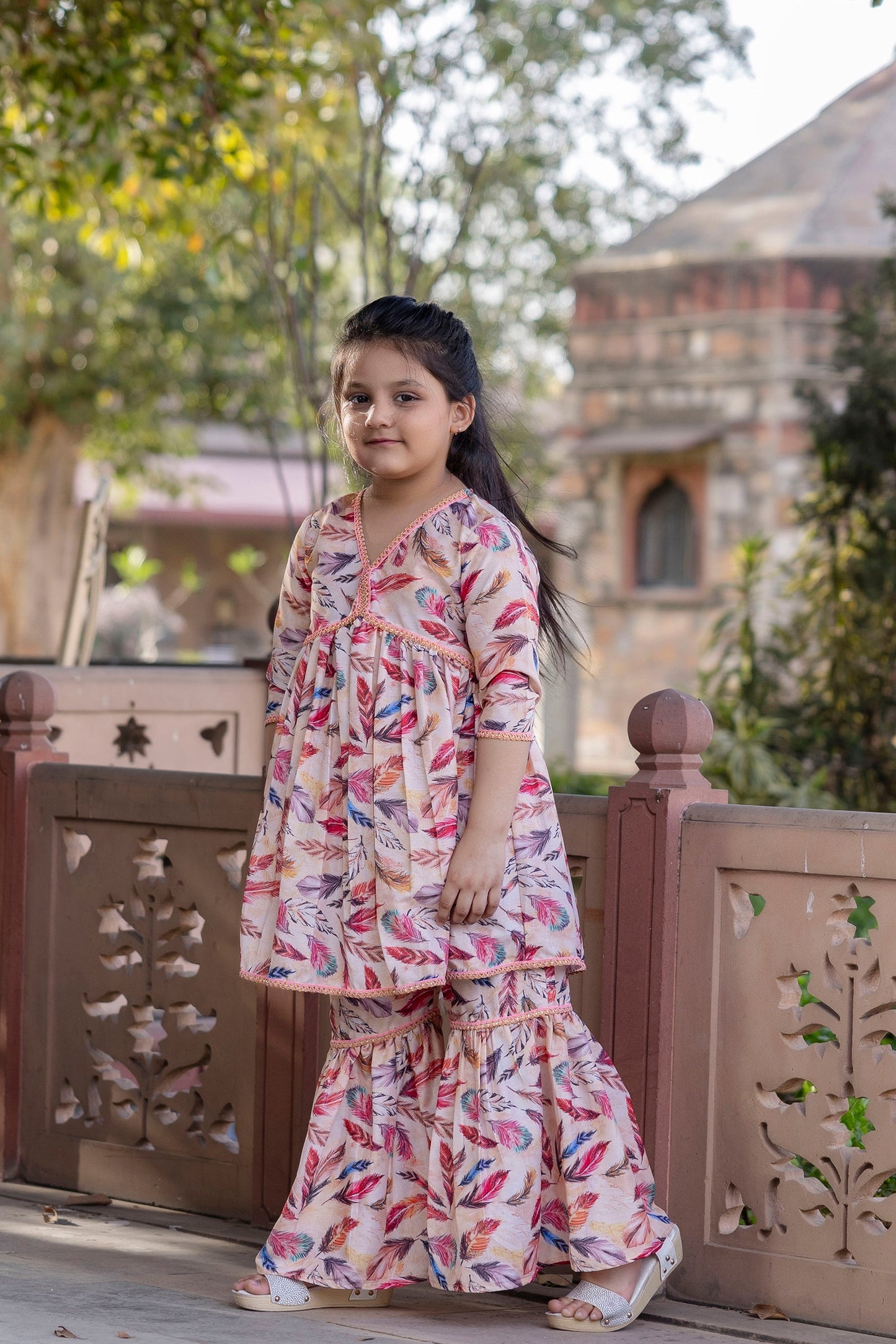 Cutie Diva Girls Festive Kurta & Sharara Set With Dupatta