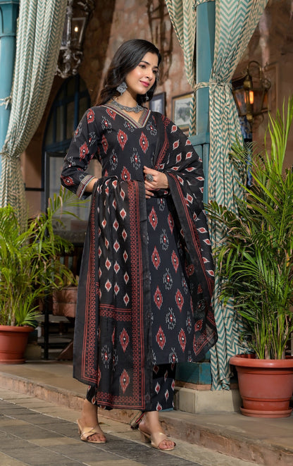 Anam Ethnic Set Women Embroidery Straight Kurta and Pant set with Dupatta