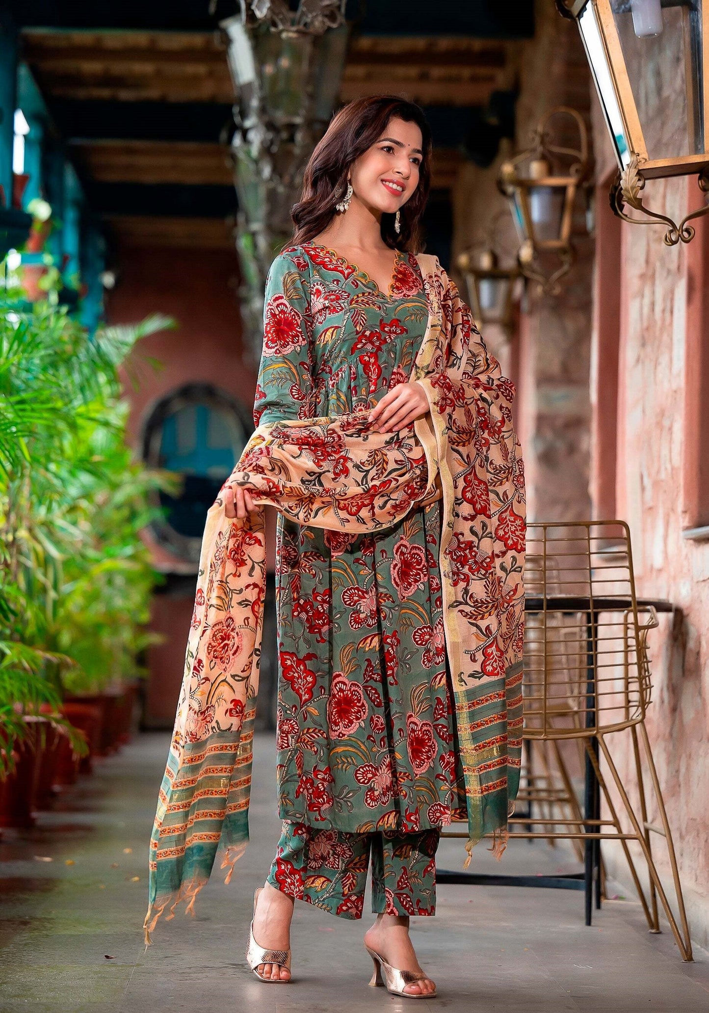 Anam Ethnic Set Women Printed Straight Kurta and Pant set with Dupatta