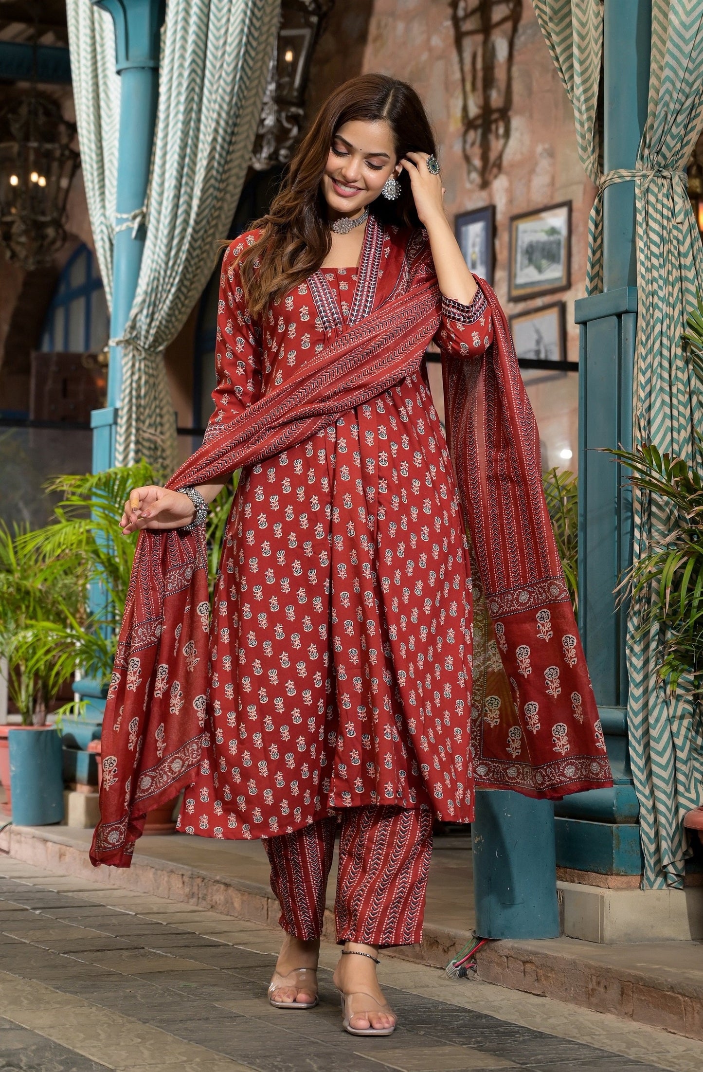 Anam Ethnic Set Women Embroidery A-Line Kurta and Pant set with Dupatta