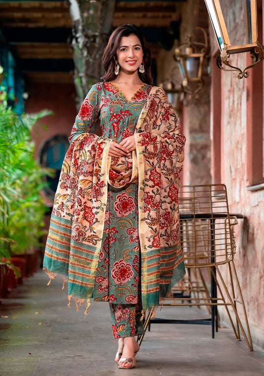 Anam Ethnic Set Women Printed Straight Kurta and Pant set with Dupatta