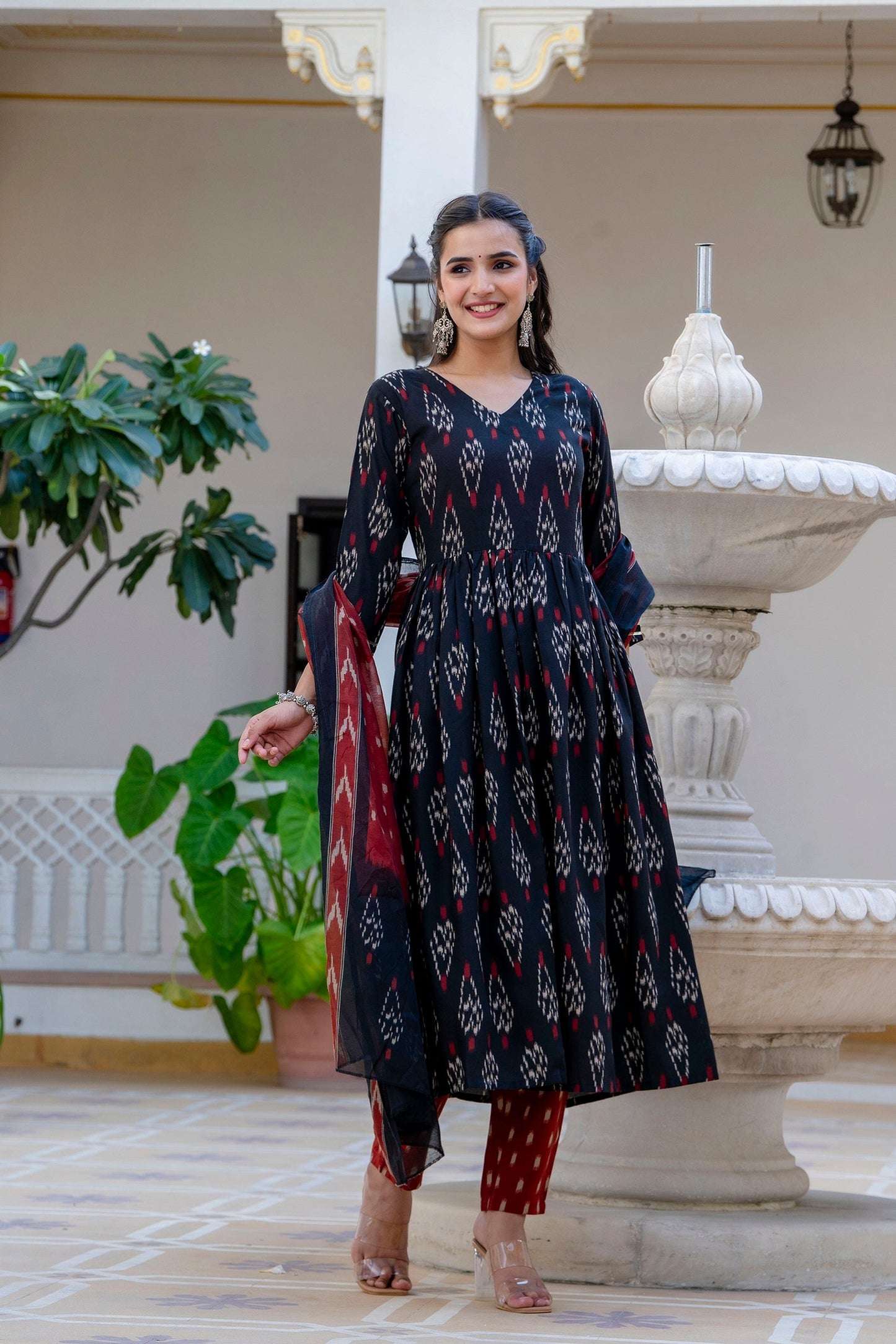Anam Ethnic Set Women Printed Anarkali Kurta and Pant set with Dupatta
