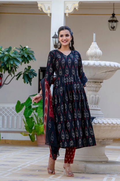 Anam Ethnic Set Women Printed Anarkali Kurta and Pant set with Dupatta