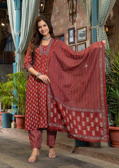 Anam Ethnic Set Women Embroidery A-Line Kurta and Pant set with Dupatta