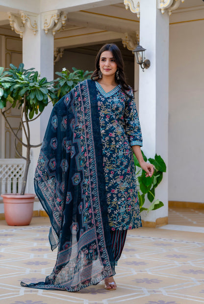 Anam Ethnic Set Women Printed Straight Kurta and Pant set with Dupatta