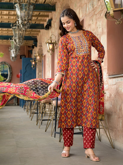 Anam Ethnic Set Women Embroidery Straight Kurta and Pant set with Dupatta