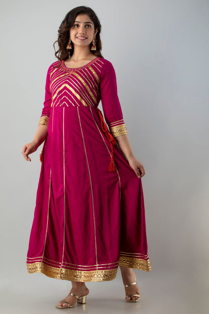 Anam jaipuri embellished Anarkali kurta in Dark Pink