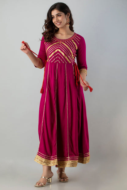 Anam jaipuri embellished Anarkali kurta in Dark Pink