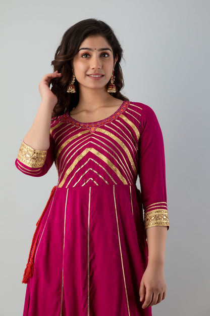 Anam jaipuri embellished Anarkali kurta in Dark Pink