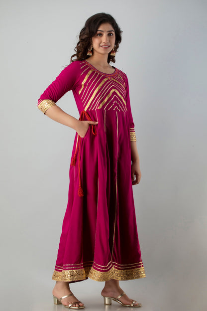 Anam jaipuri embellished Anarkali kurta in Dark Pink