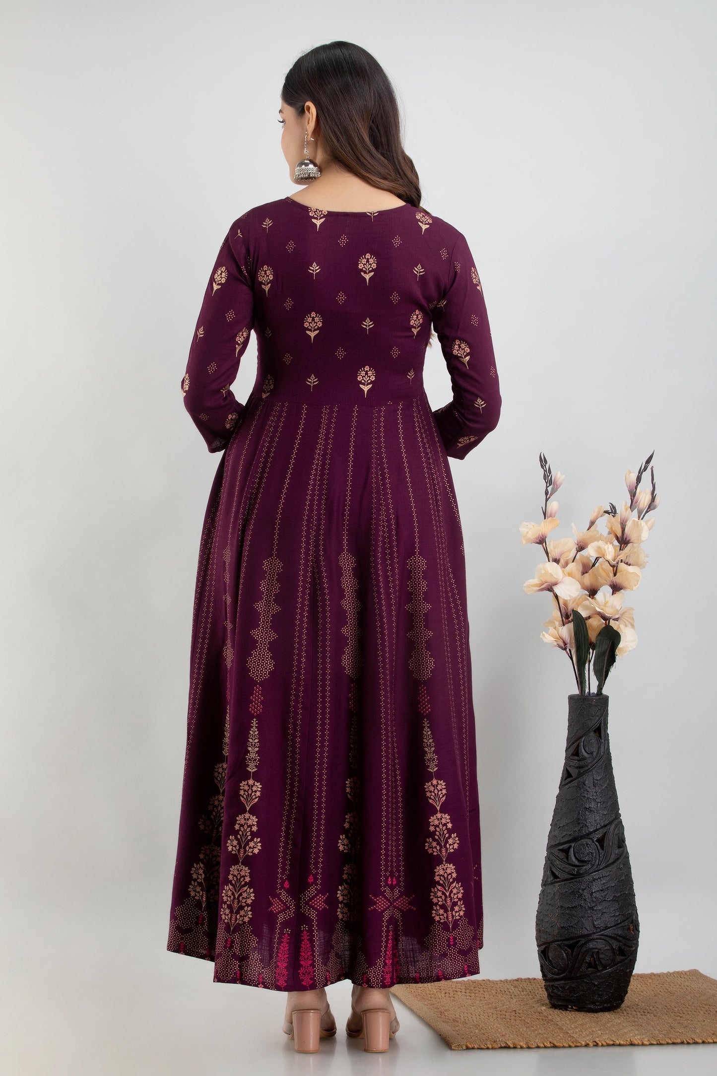 Anam jaipuri Anarkali Party Festive Wear Flared Long Kurta In Wine