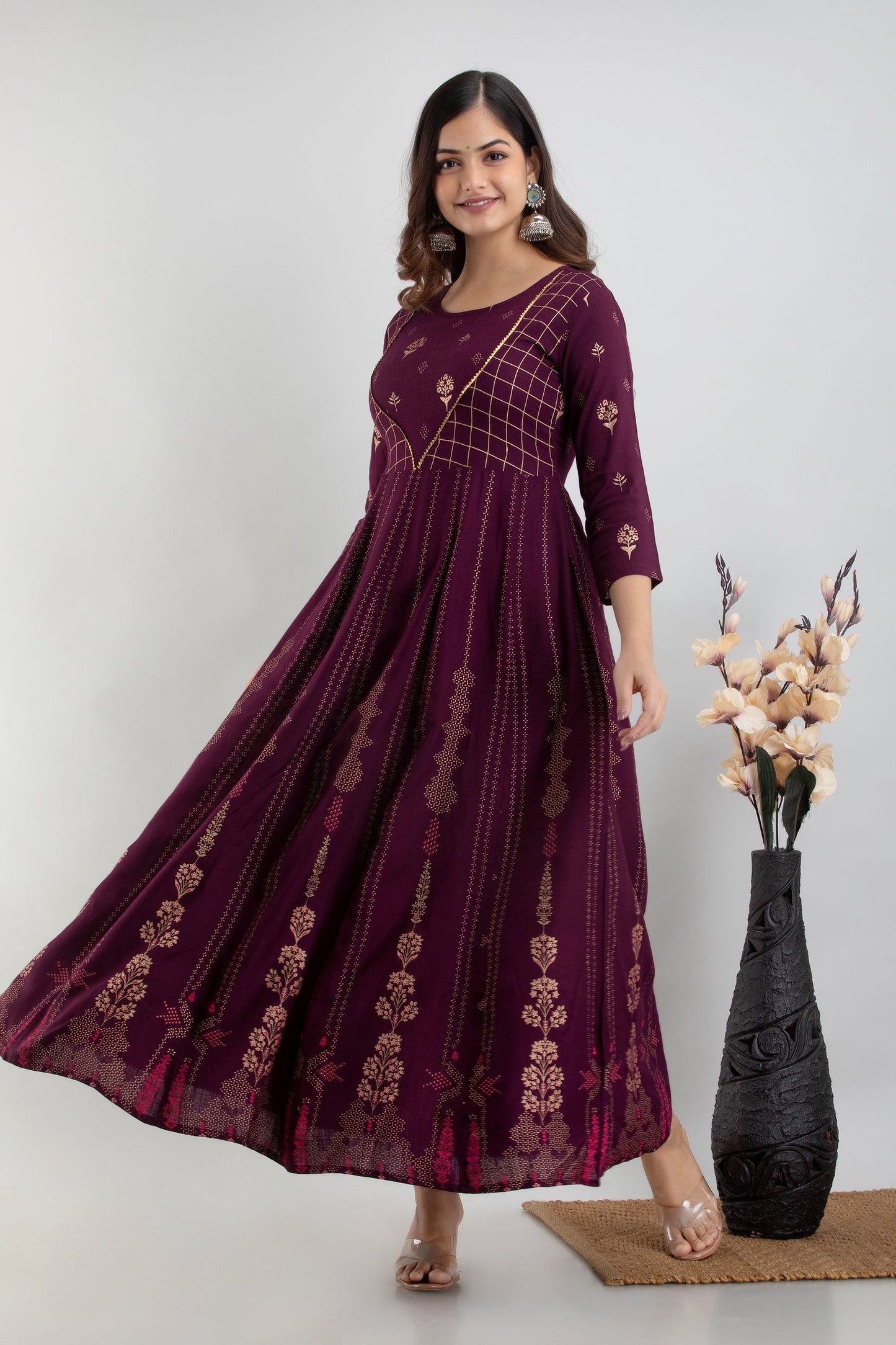 Anam jaipuri Anarkali Party Festive Wear Flared Long Kurta In Wine