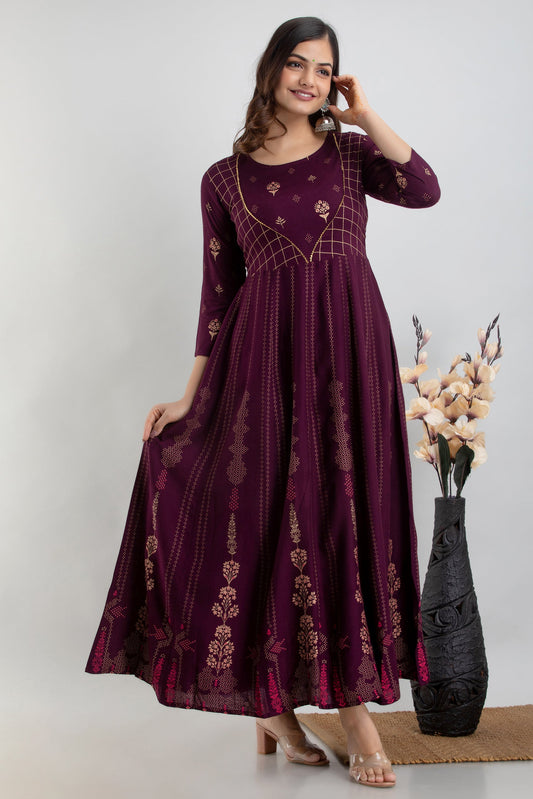 Anam jaipuri Anarkali Party Festive Wear Flared Long Kurta In Wine