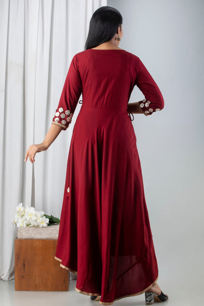 Anam jaipuri  Maroon Gotta Patti Embroidered Festive & Wedding Wear Flared Long Kurta