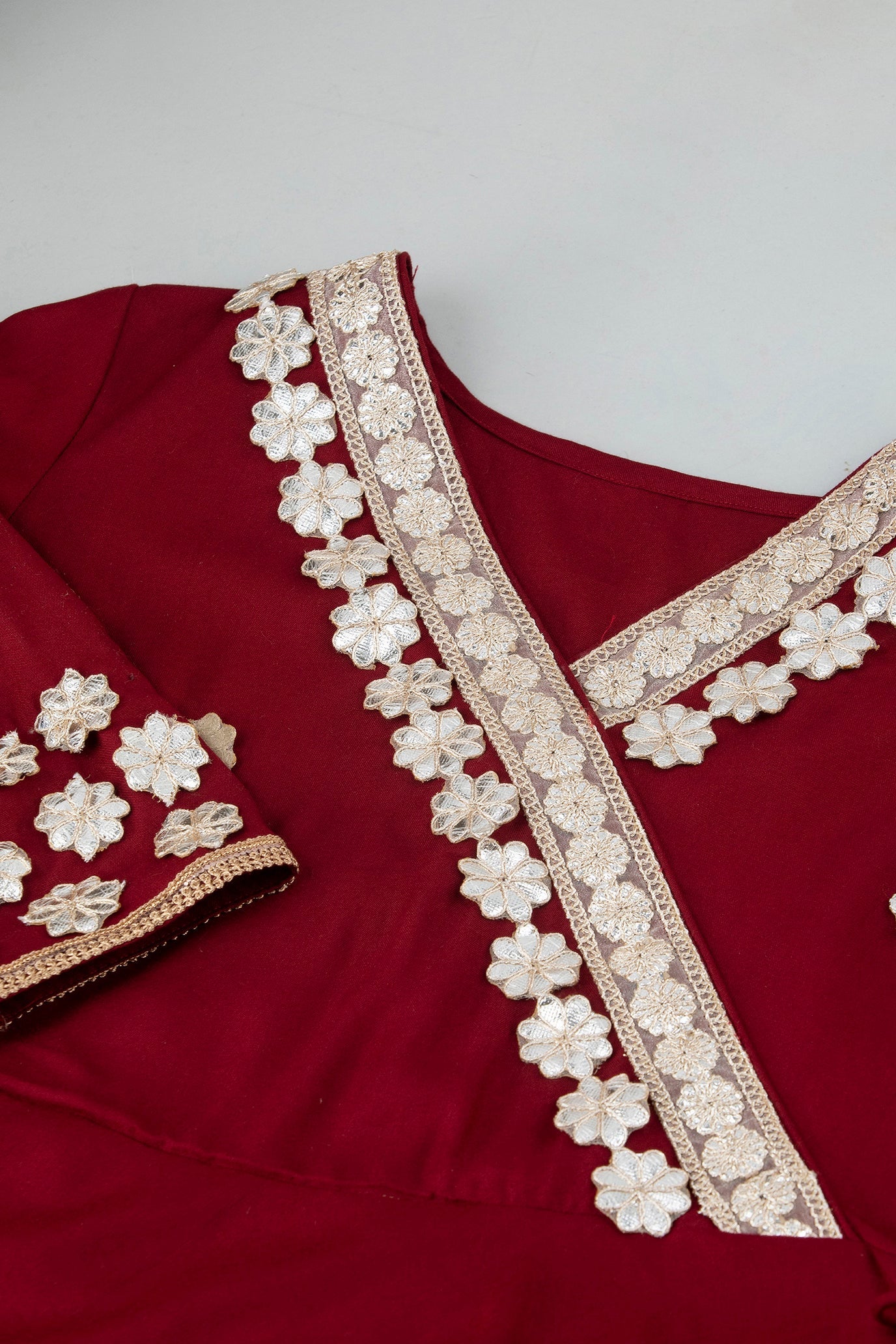 Anam jaipuri  Maroon Gotta Patti Embroidered Festive & Wedding Wear Flared Long Kurta