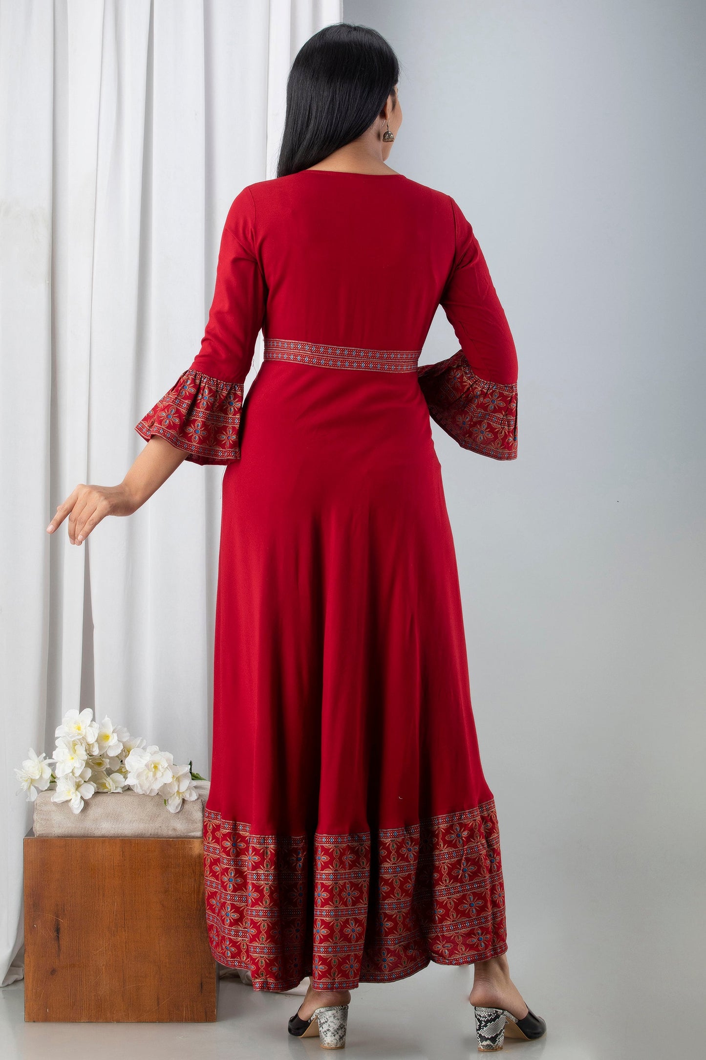 Anam jaipuri Red Open Front Designer Festive Wear Long Kurta