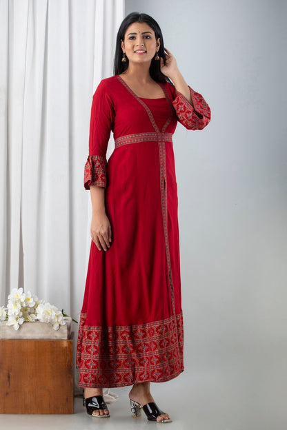 Anam jaipuri Red Open Front Designer Festive Wear Long Kurta