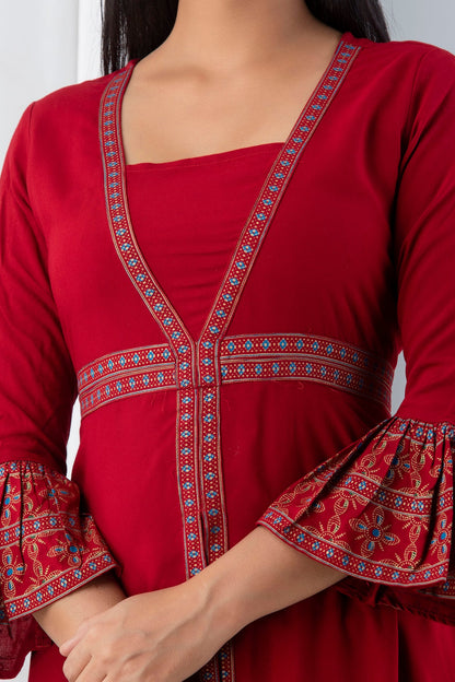 Anam jaipuri Red Open Front Designer Festive Wear Long Kurta