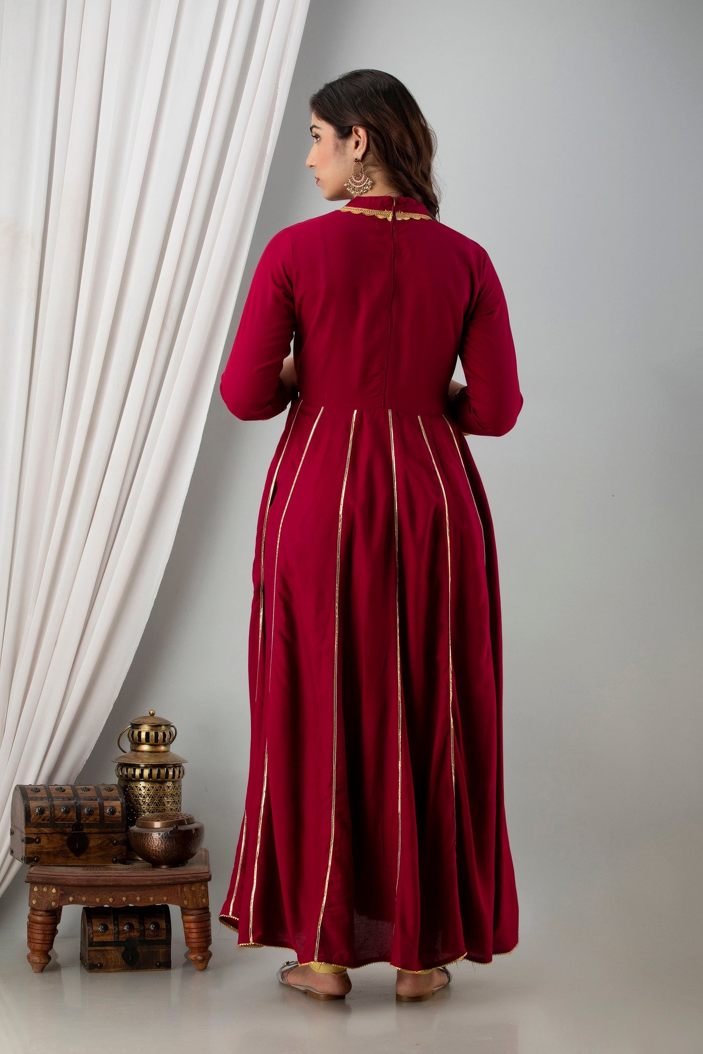 Anam jaipuri Maroon Gotta Patti Open Front Festive Party Wear Long Flared Kurta