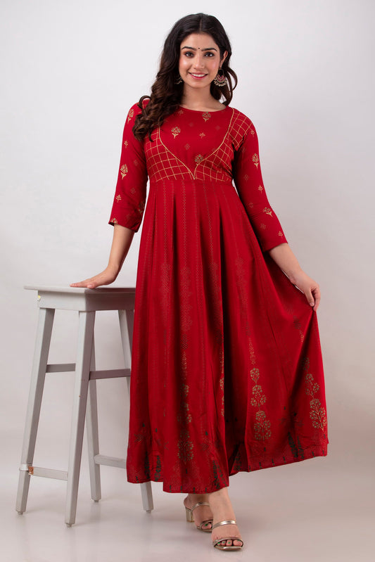 Anam jaipuri Red Anarkali Gotta Patti Festive Flared Long Kurta