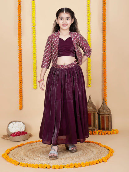 Flared Skirt and Top with Embroidered Jacket in wine