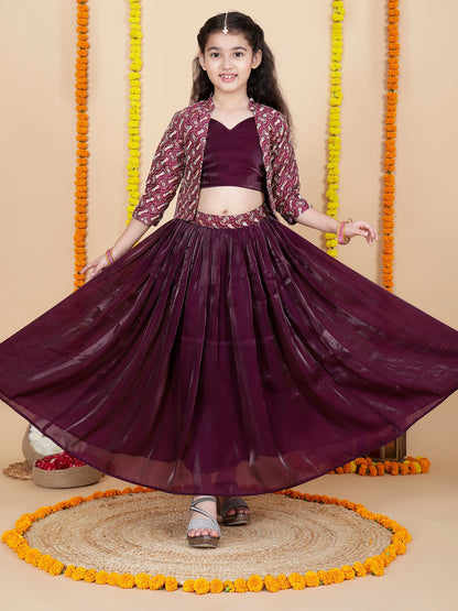 Flared Skirt and Top with Embroidered Jacket in wine