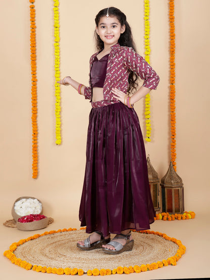 Flared Skirt and Top with Embroidered Jacket in wine