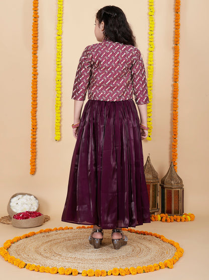 Flared Skirt and Top with Embroidered Jacket in wine