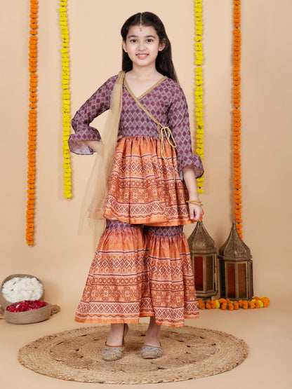 Girls Wedding Wear Angrakha Kurta & Sharara Set