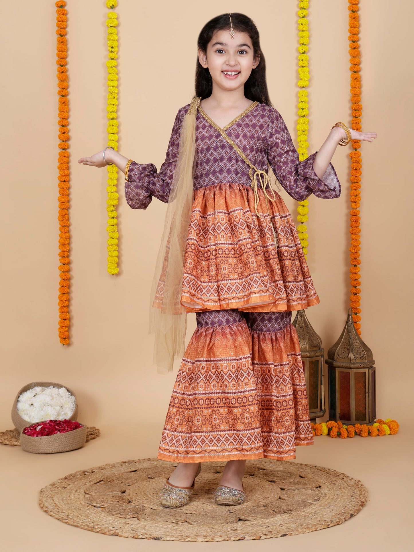 Girls Wedding Wear Angrakha Kurta & Sharara Set