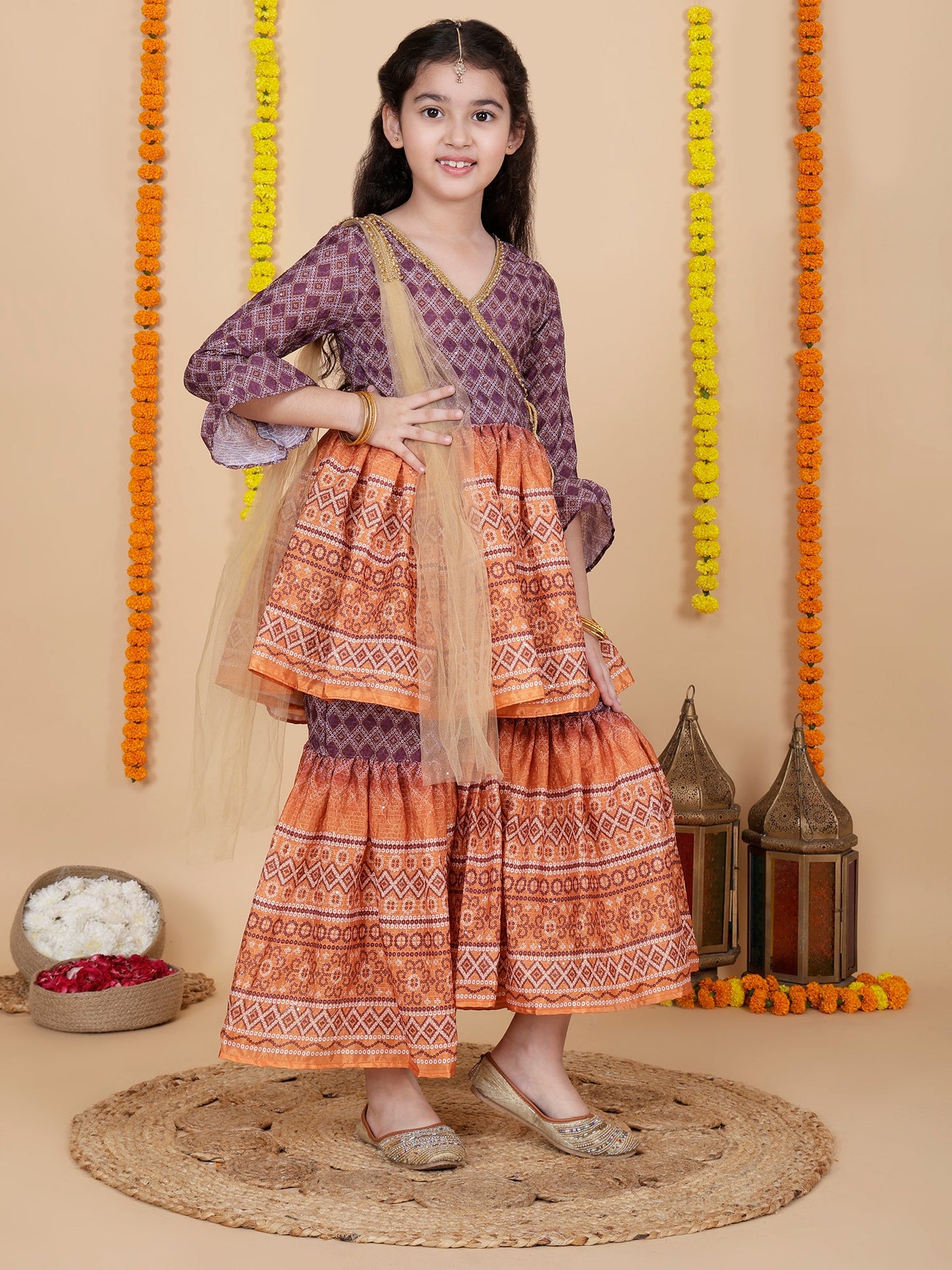 Girls Wedding Wear Angrakha Kurta & Sharara Set