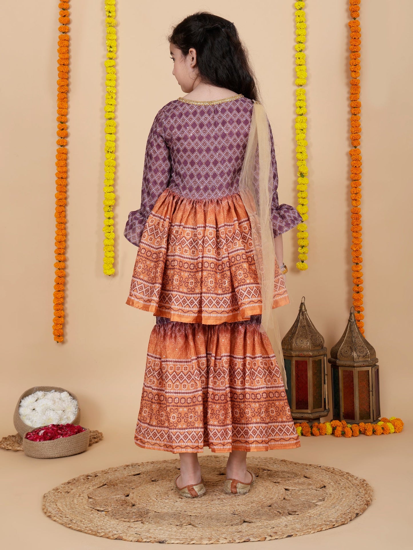 Girls Wedding Wear Angrakha Kurta & Sharara Set