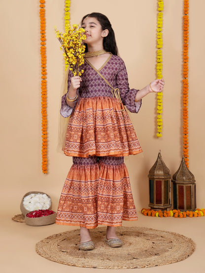 Girls Wedding Wear Angrakha Kurta & Sharara Set