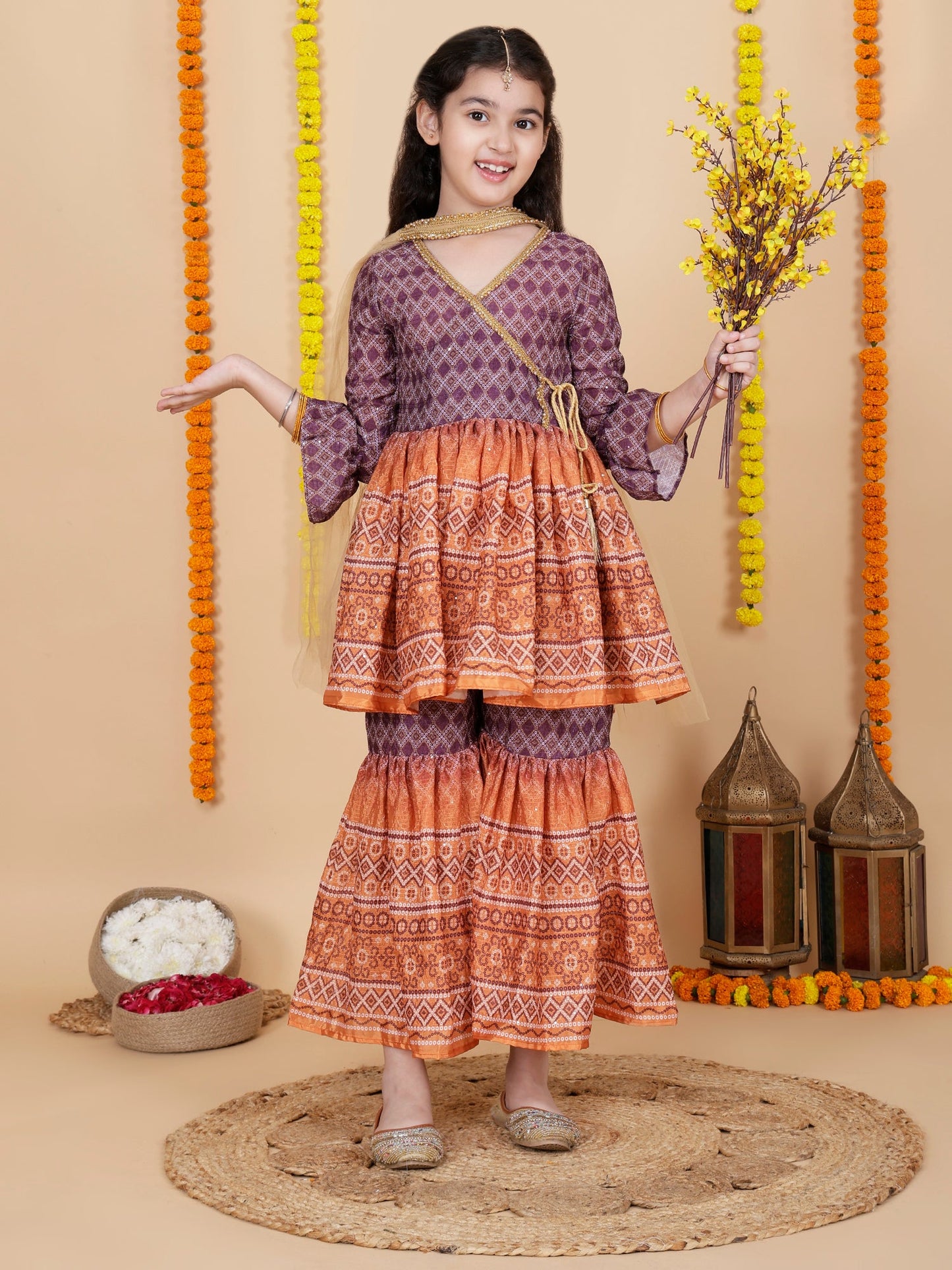 Girls Wedding Wear Angrakha Kurta & Sharara Set