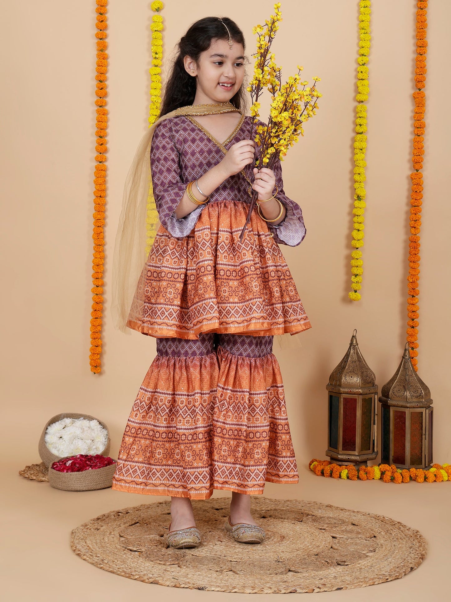 Girls Wedding Wear Angrakha Kurta & Sharara Set