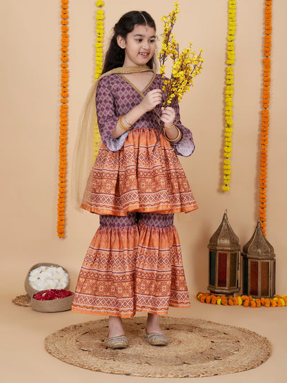 Girls Wedding Wear Angrakha Kurta & Sharara Set