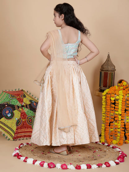 Girls Embroidered Skirt, Top, and Dupatta Set