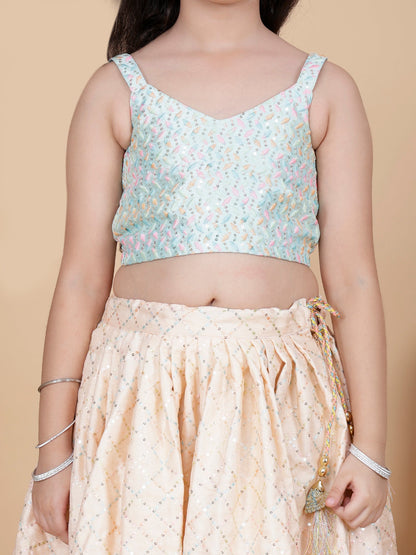 Girls Embroidered Skirt, Top, and Dupatta Set