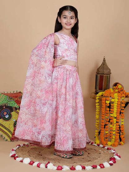 Girls Wedding Wear Designer Top and Skirt Set in Pink