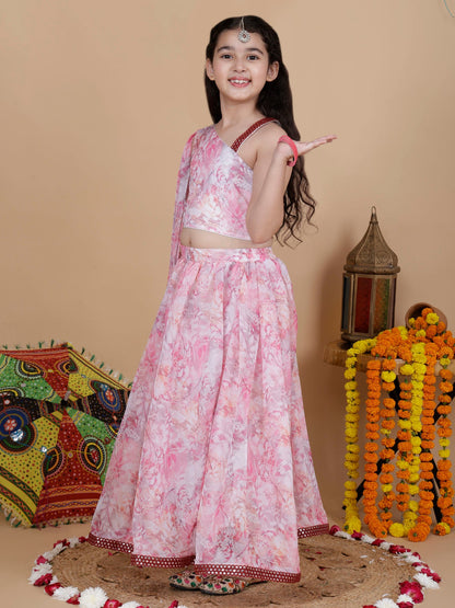 Girls Wedding Wear Designer Top and Skirt Set in Pink