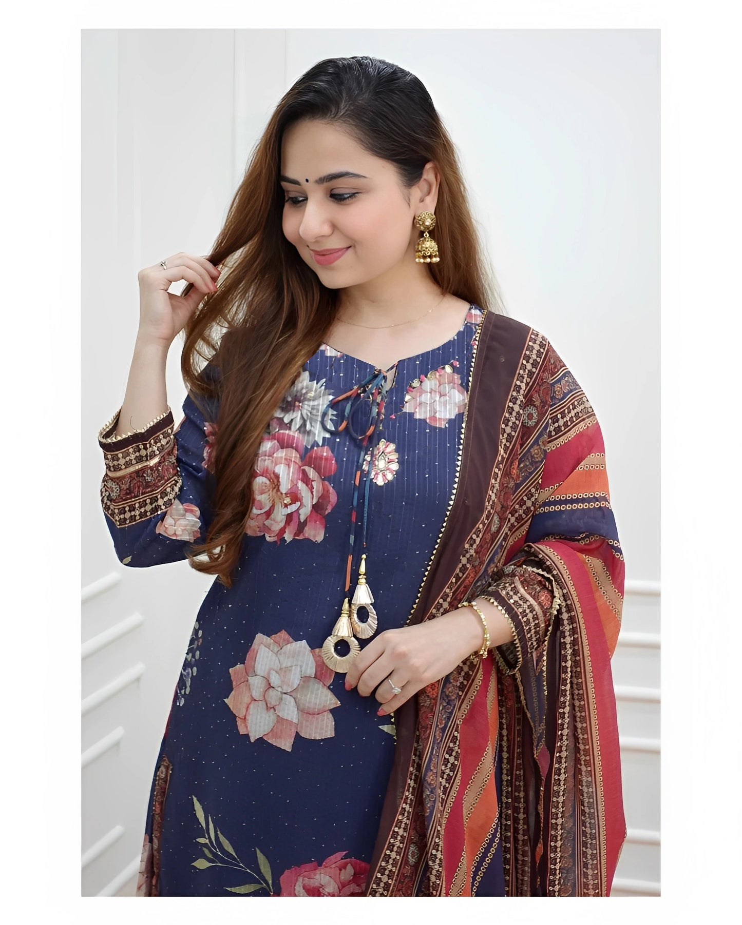 Ethnic Set Women Printed and Embroidered Kurta and Sharara Set with Dupatta