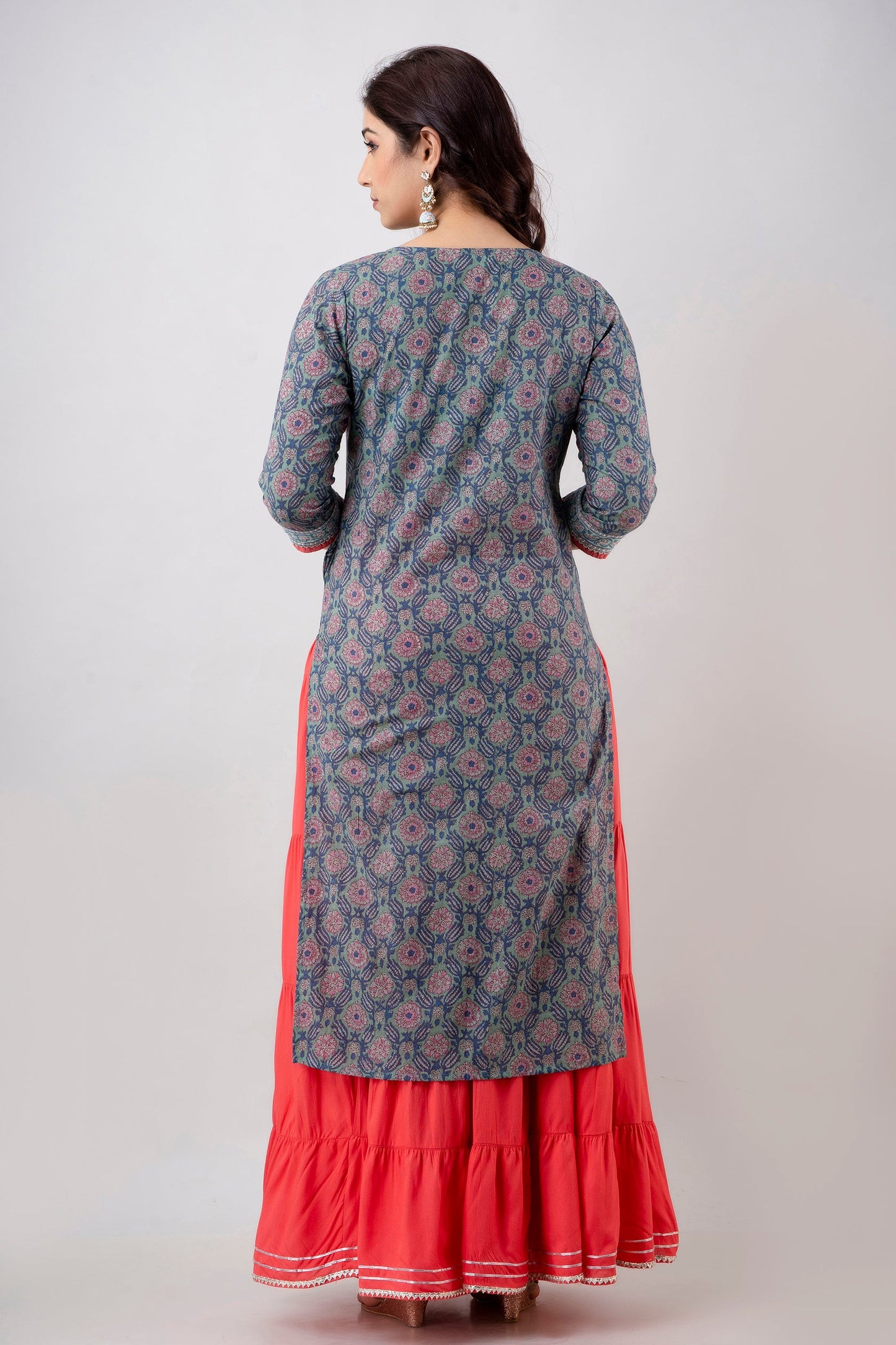 Anam jaipuri Women Light Blue Printed Cotton Straight Kurta