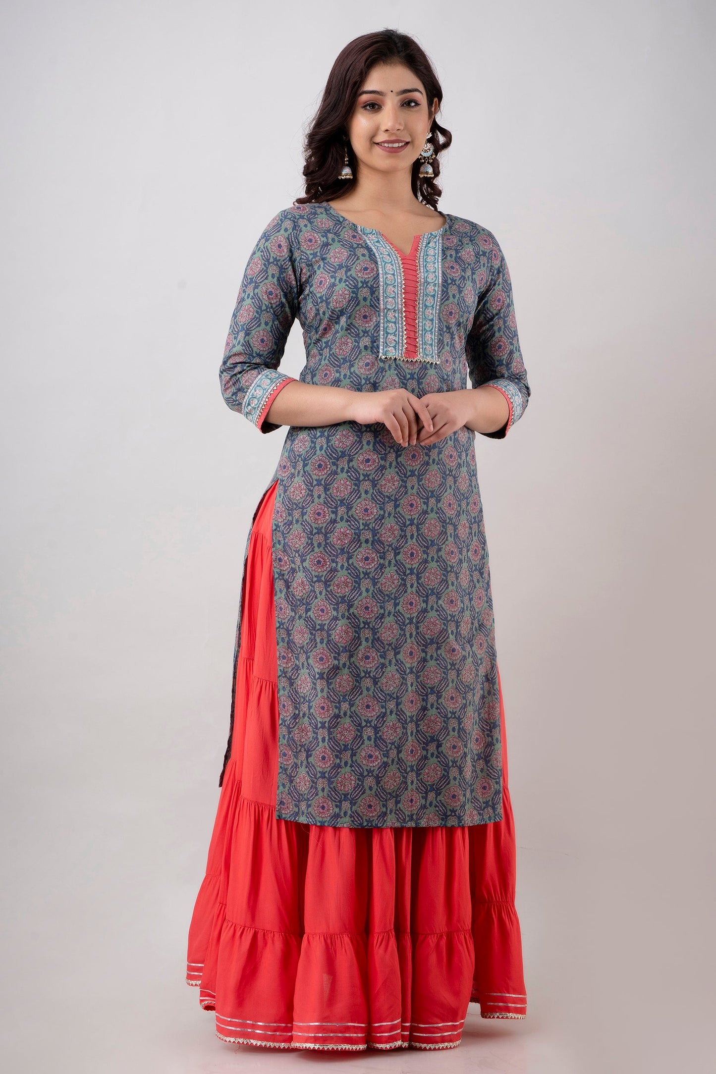 Anam jaipuri Women Light Blue Printed Cotton Straight Kurta