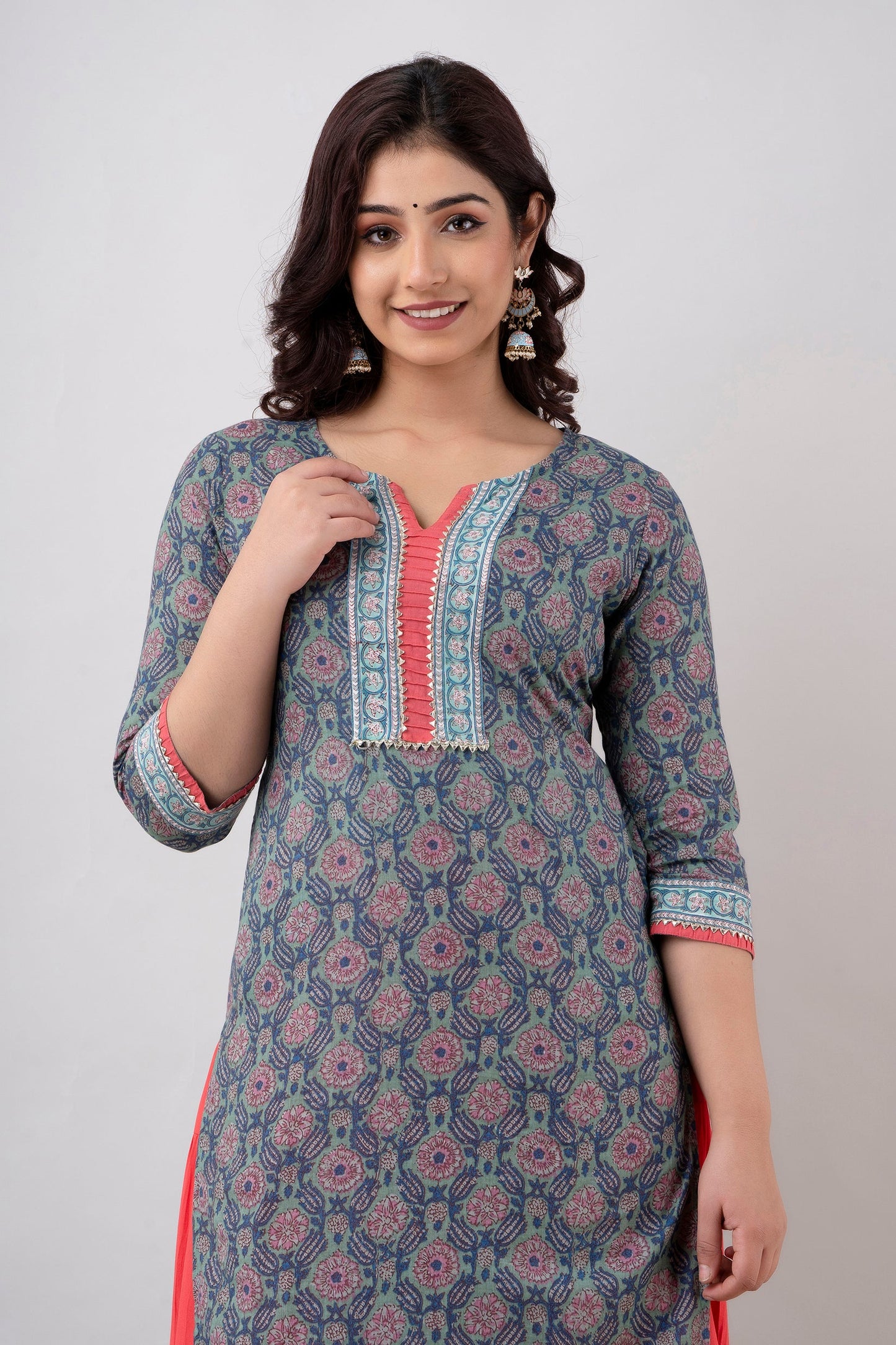 Anam jaipuri Women Light Blue Printed Cotton Straight Kurta