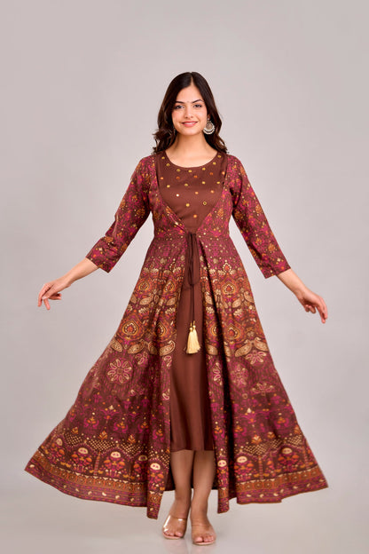 Anam jaipuri Emroidered  Shrug Jacket Anarkali Kurta