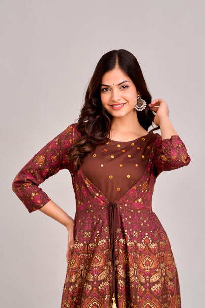 Anam jaipuri Emroidered  Shrug Jacket Anarkali Kurta