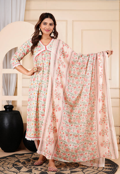 Anam jaipuri Pure Cotton Aliya Cut Dupatta Suit Set