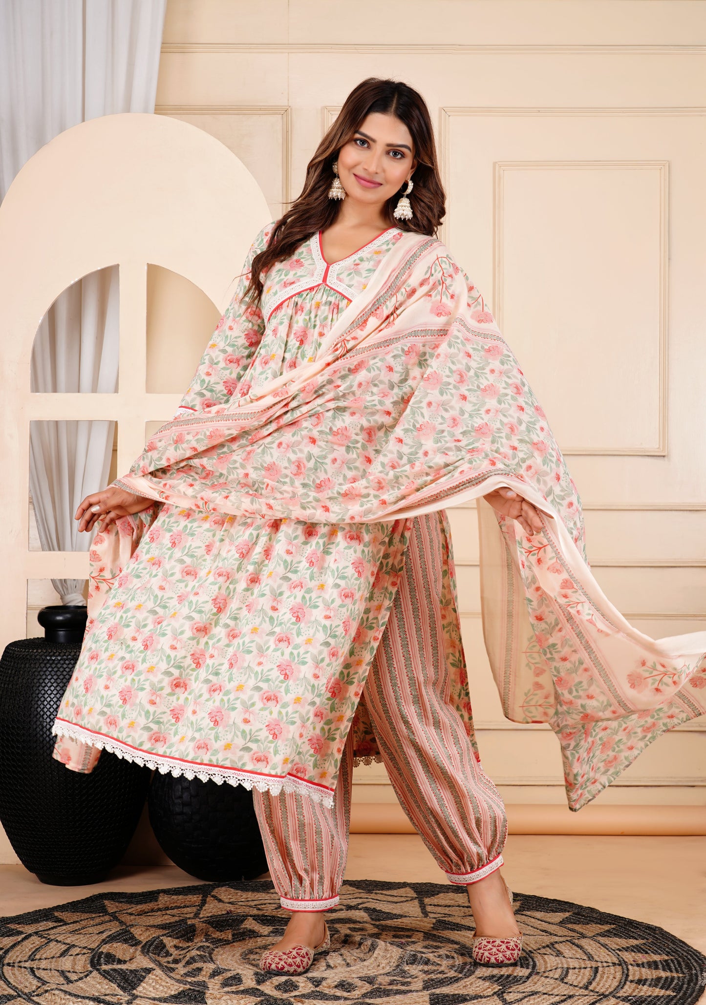 Anam jaipuri Pure Cotton Aliya Cut Dupatta Suit Set